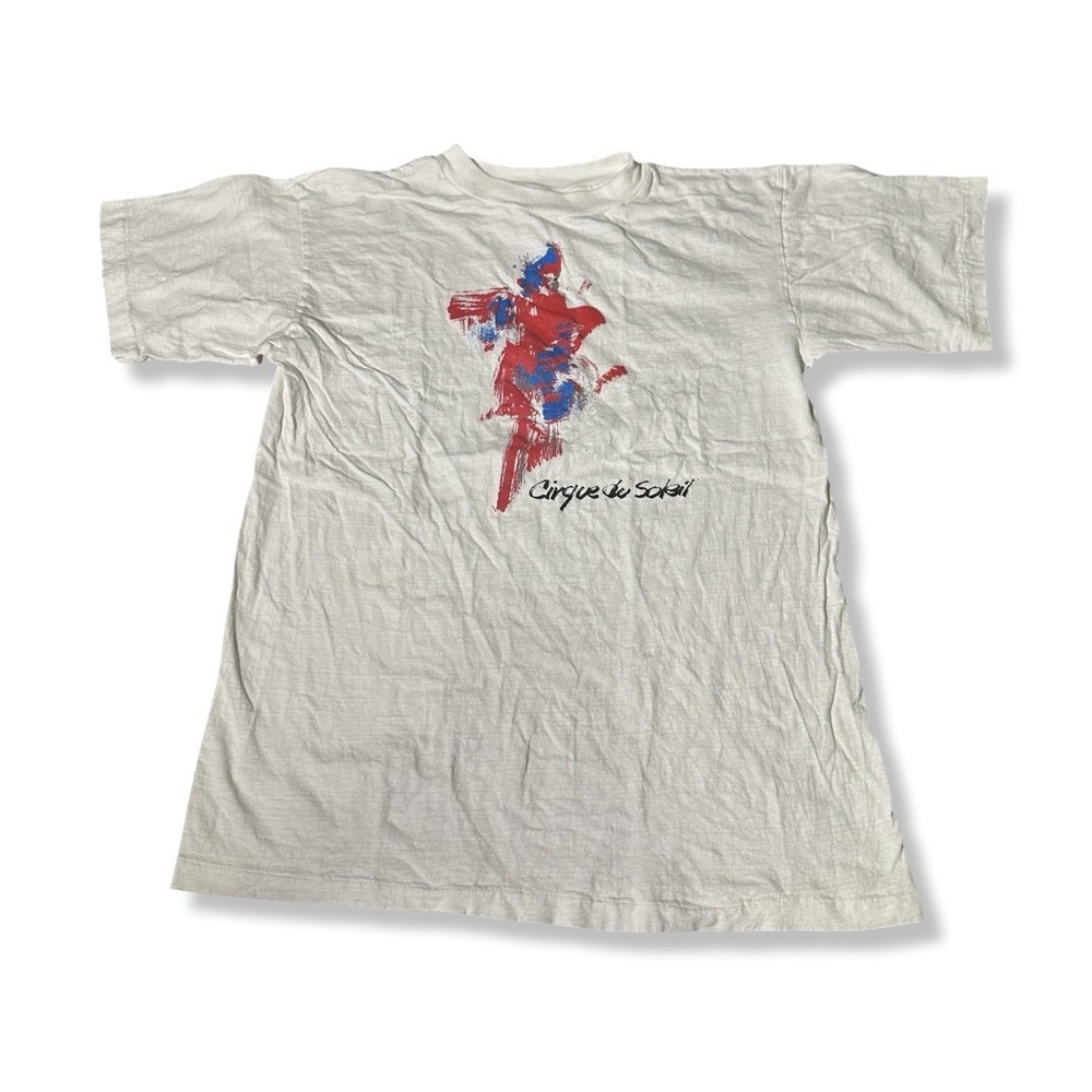 Vintage Cirque Du Soleil White Graphic T Shirt Mens Large 80s World Sportswear